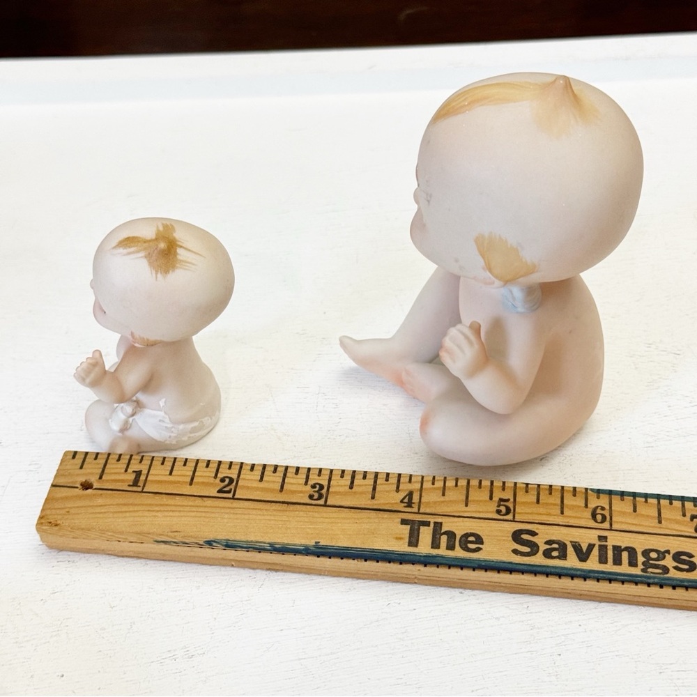 Vintage Lefton Old Porcelain Kewpie Baby Dolls Pouty & Smily Set of Two - Picture 14 of 14